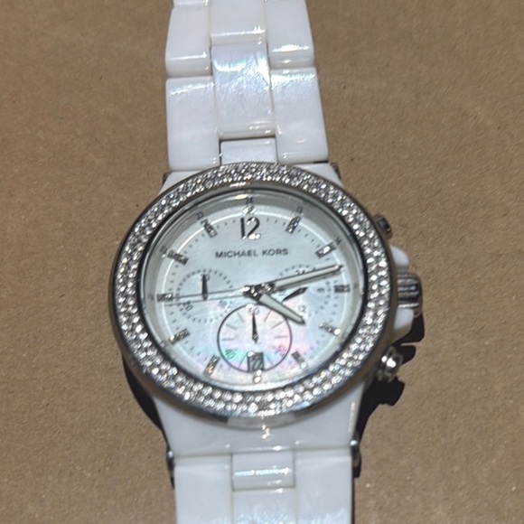 Michael Kors White Ceramic Watch with Crystal Bezel - Picture 1 of 12